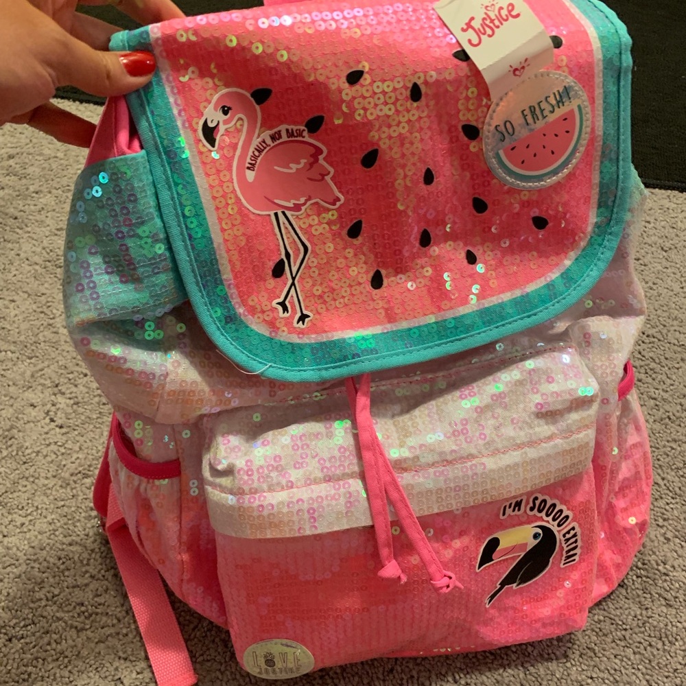 Brand new Justice sequin watermelon backpack